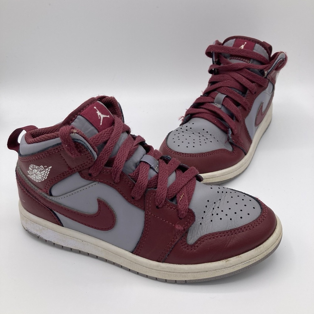 Nike Air Jordan 1 Mid Youth Cherrywood Red-White Sz 2Y  [DQ8424-615]
